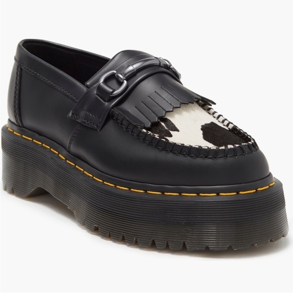 NEW Dr. Martens Adrian Snaffle Quad Platform Loafer Cow Print Unisex Size W9 M8 - Picture 3 of 16